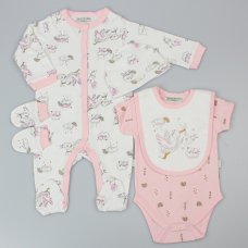 D12963: Baby Girls Rainbow Stork 5 Piece Net Bag Gift Set (0-9 Months)